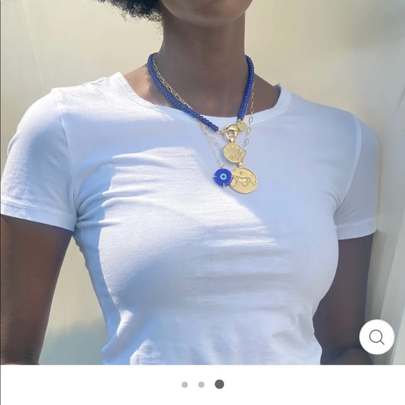 JANE WIN Lapis beaded necklace chain 16 inches gold clasp (coin not included) - Picture 2 of 9